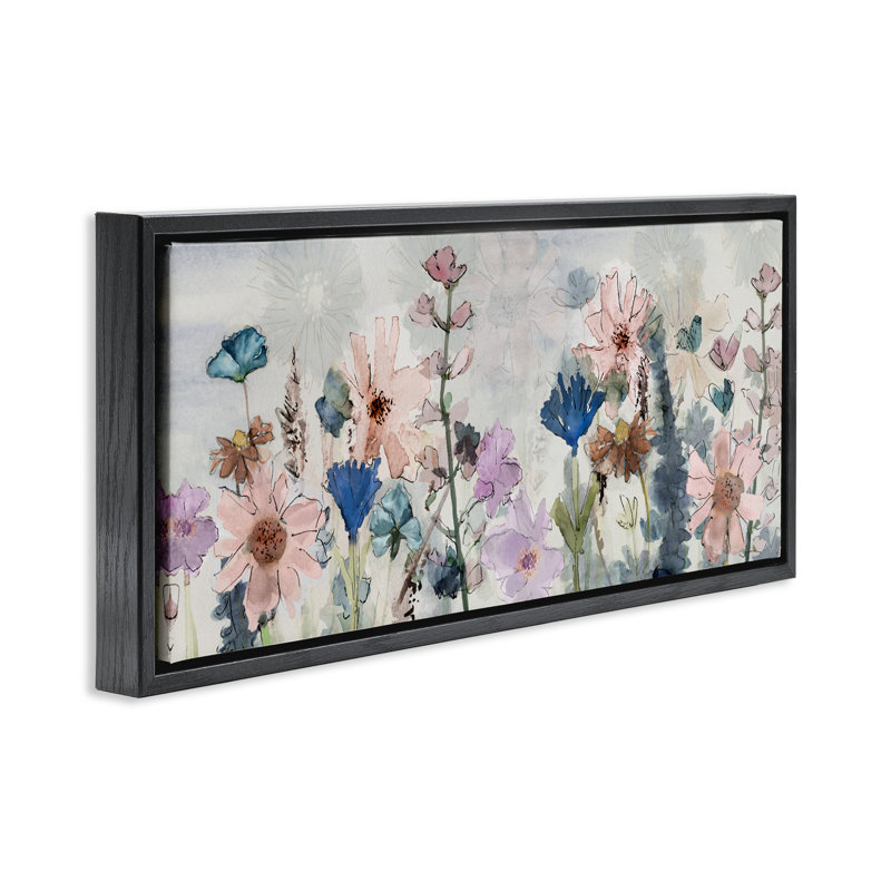 Jolies fleurs sauvages superposées, Cadre flottant noir de jais, H 11 po x l 25 po