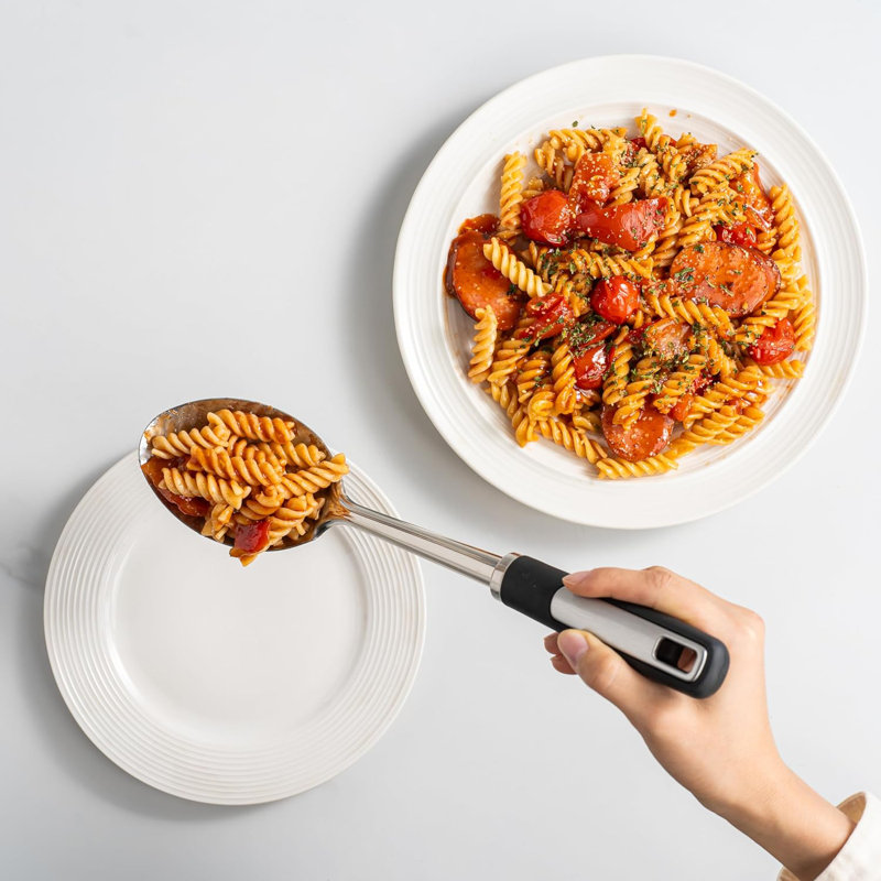 Ensemble de 3 cuillères à cuisson robustes en acier inoxydable 3 pièces - Louche à soupe, cuillères solides et rainurées pour utilisation quotidienne
