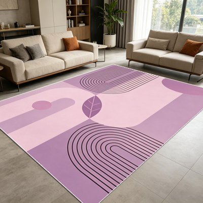 1pièces tapis mauve mauve minimaliste à motif géométrique abstrait à motif de feuilles pour le salon, doux et confortable, adapté à toutes les saisons, facile à entretenir, lavable à la machine, tapis de dessous de table