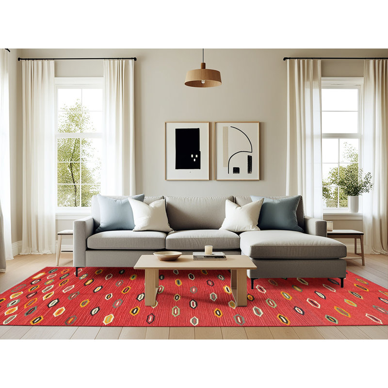 Tapis de zone rouge contemporaine, Rectangle 6 pi x 9 pi
