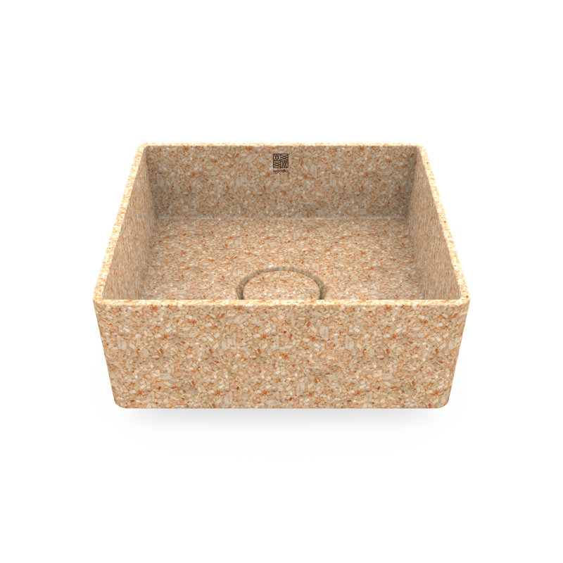 Woodio Cube40 15.748'' Wood Square Bathroom Sink, Natural
