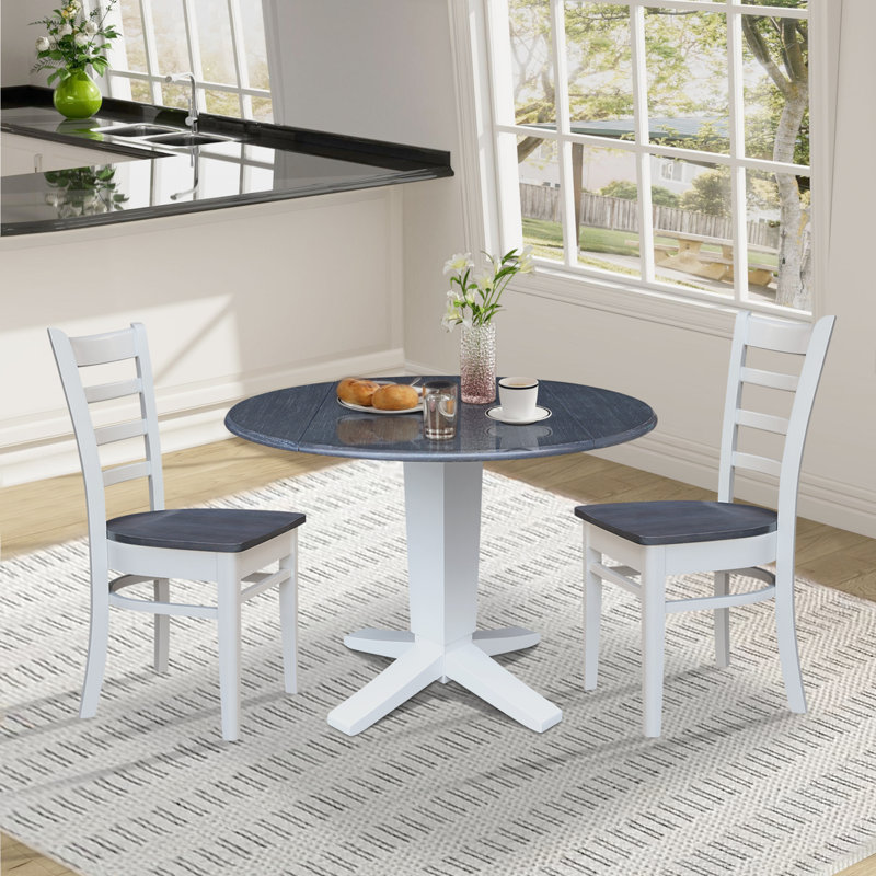 Plumbank Dual Dropleaf Pedastal Base Dining Set, White/Heather Grey, 3