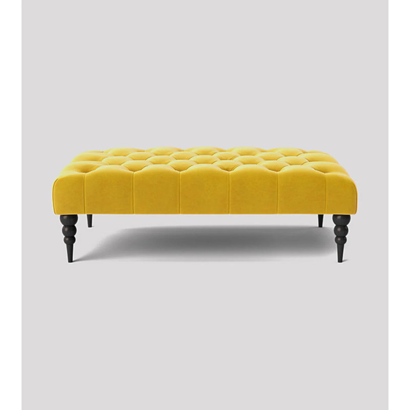 Alyana Rectangle Ottoman Bench with Wooden Legs - Plush Velvet Chesterfield Upholstered Footstool, 35cm H x 137cm W x 50cm D