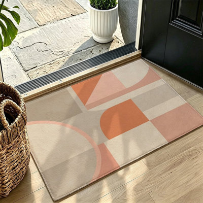 Tapis de sol géométrique incurvé de 47 po x 31 po pour salle à manger