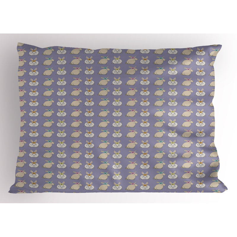 Ambesonne Rabbit Pillow Sham 2 Pack Bunnies and Flowers on Head 36"x20" Mauve and Multicolor, 20"H x 36"W