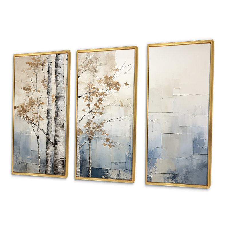 Croce - ensemble d'art mural forêt, Cadre flottant doré, H 32 po x l 48 po x P 1 po