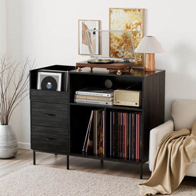 Andover Mills Rivenburg 27.6" Record Player Stand With Flip-down Lid, Power Outlet & Storage For 300 Vinyl Records