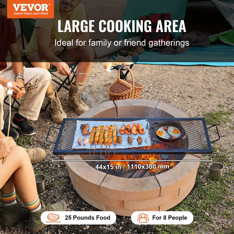Grille de foyer X-Marks Fire, grille de cuisson rectangulaire, grille de feu de camp en acier robuste avec poignée et fil en X, batterie de cuisine de camping portable pour les rassemblements extérieurs, noir de 44 po