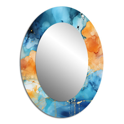 Love Spirit Turquoise And Orange Marble Art - Modern Oval Wall Mirror