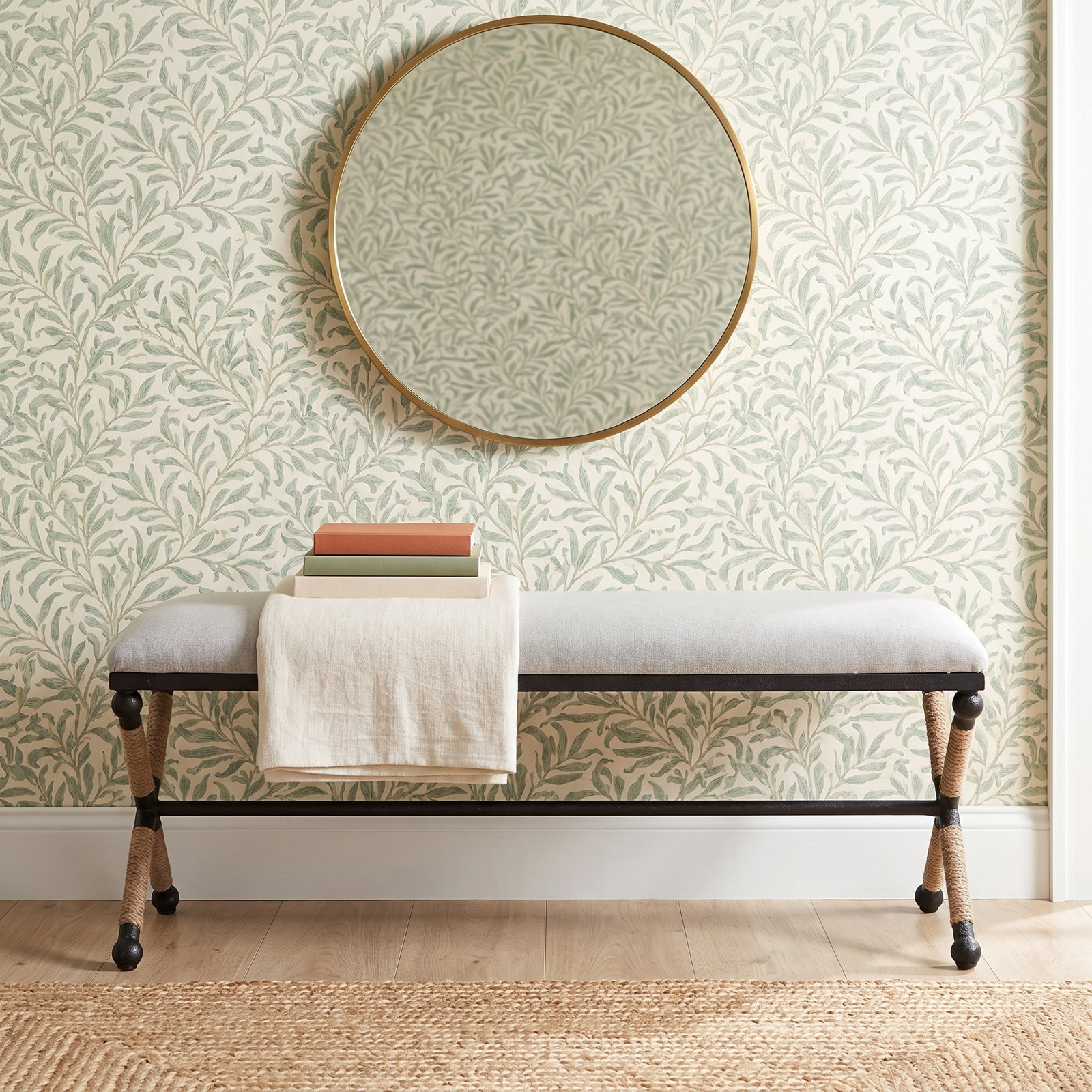 Milana 48" Metal Bench, Oatmeal Basketweave