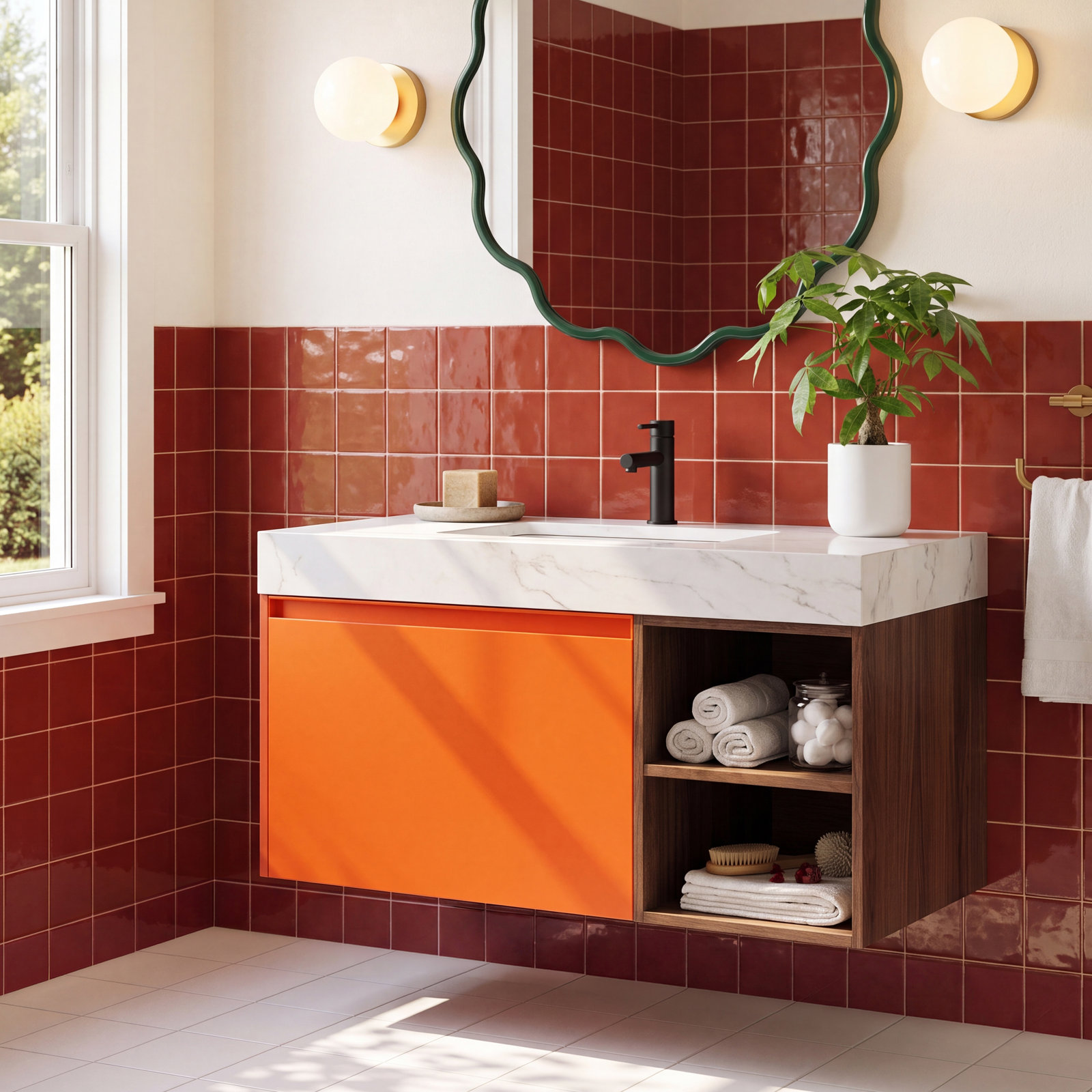 Noam 42'' Single Bathroom Vanity, Red Amber