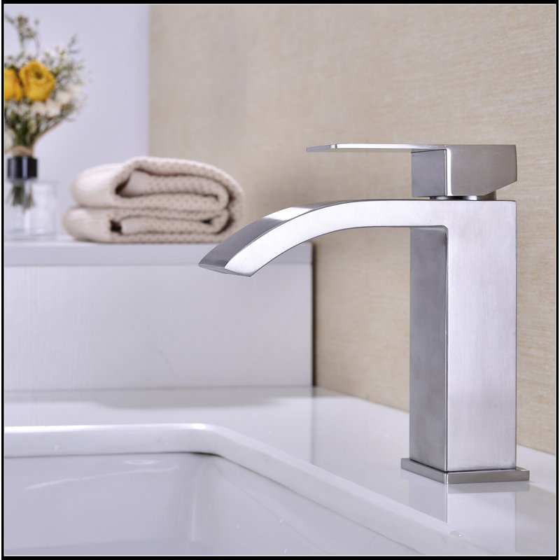 Waterfall Spout Bathroom Sink Single Handle Faucet With Pop-Up Drain (With Overflow), Brushed Nickel