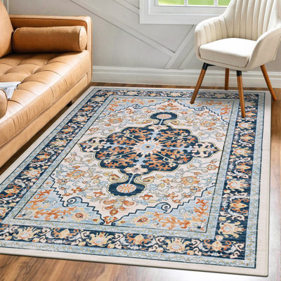 Boho Oriental Area Rug Non-slip Washable Low Pile Carpet