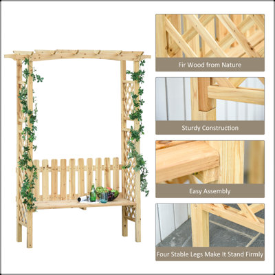 Tonnelle de jardin en bois avec banc pour plantes grimpantes, décor de patio et sièges pour 2 personnes Outsunny