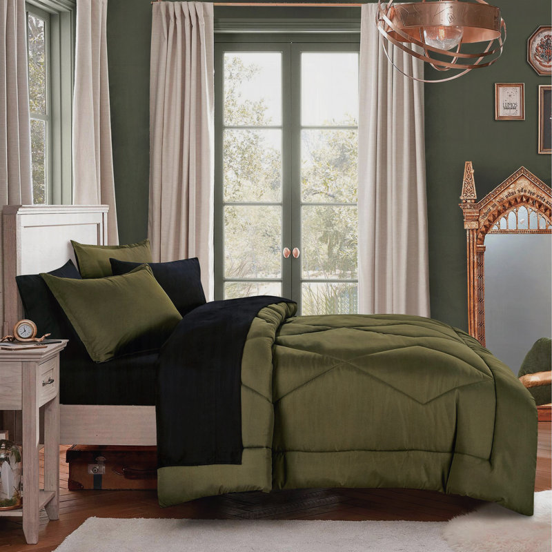 Ensemble de literie réversible matelassée réversible Luxe 5PCS Luxe, Édredon simple + 4 pièces supplémentaires, Vert