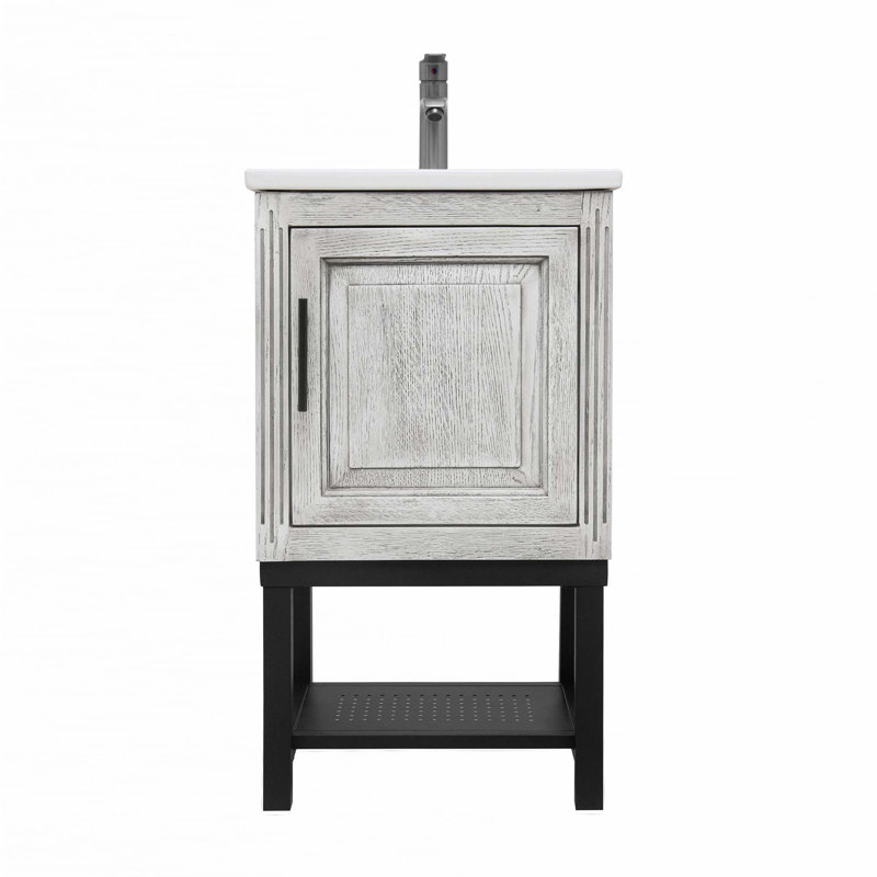 Petit meuble-lavabo de 20 po avec lavabo et robinet d'eau chaude et froide, Blanc