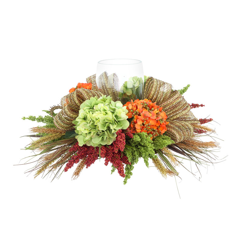 Hydrangea Fall Centerpiece with Candleholder