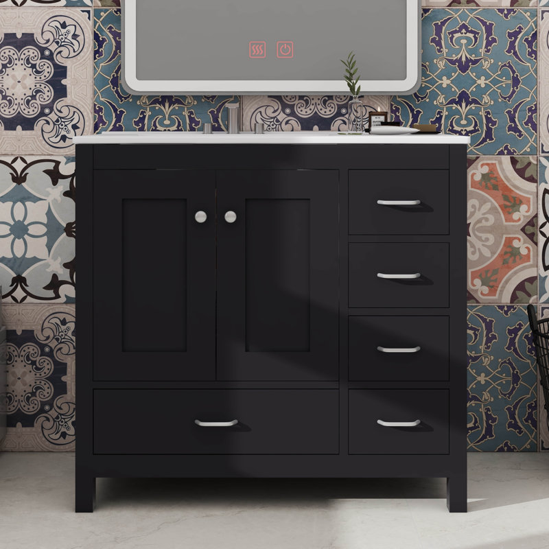 Meuble-lavabo de salle de bain 36 po avec lavabo 36 po - 5 tiroirs, Noir
