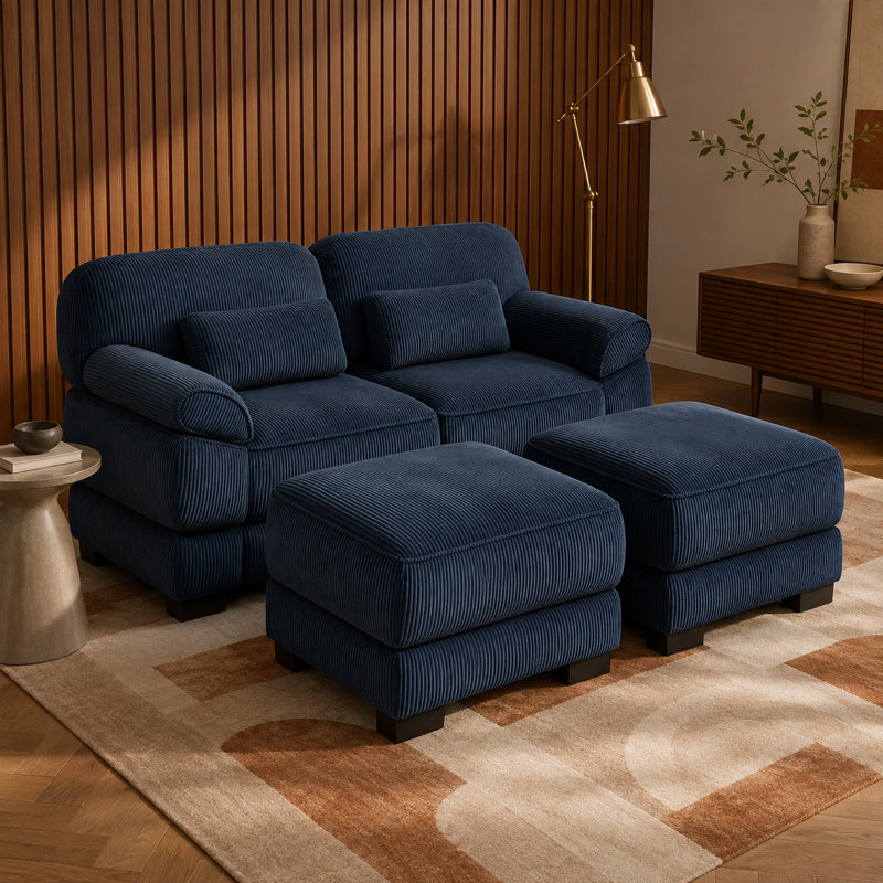 Canapé modulaire réversible en velours côtelé avec repose-pieds et dossier réglable de 76,4 po Lunvella, Blue