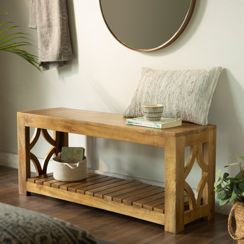 Banc de rangement en bois massif Dezider, Naturel