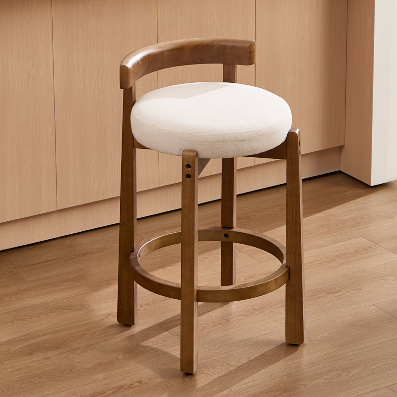 Ensemble de 3 tabourets de bar de style Mid-Century en lin beige avec tabouret de bar à dossier bas avec structure en bois massif, élégant et confortable