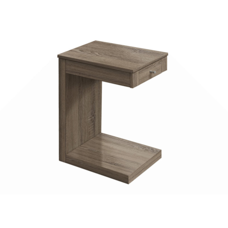 Table d'appoint Macilyn, en forme de C, bout, côté, collation, tiroir de rangement, salon, chambre à coucher, stratifié, contemporain, moderne
