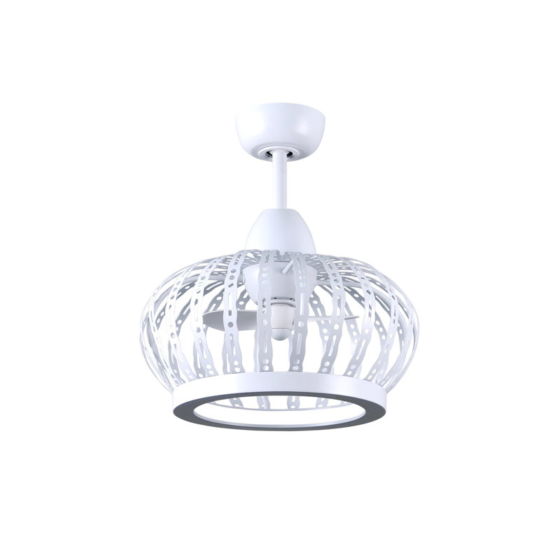 Ventilateur de plafond à cage 2 lumières DEL 12 po avec télécommande et ensemble d'éclairage Dana 12 po, Blanc mat