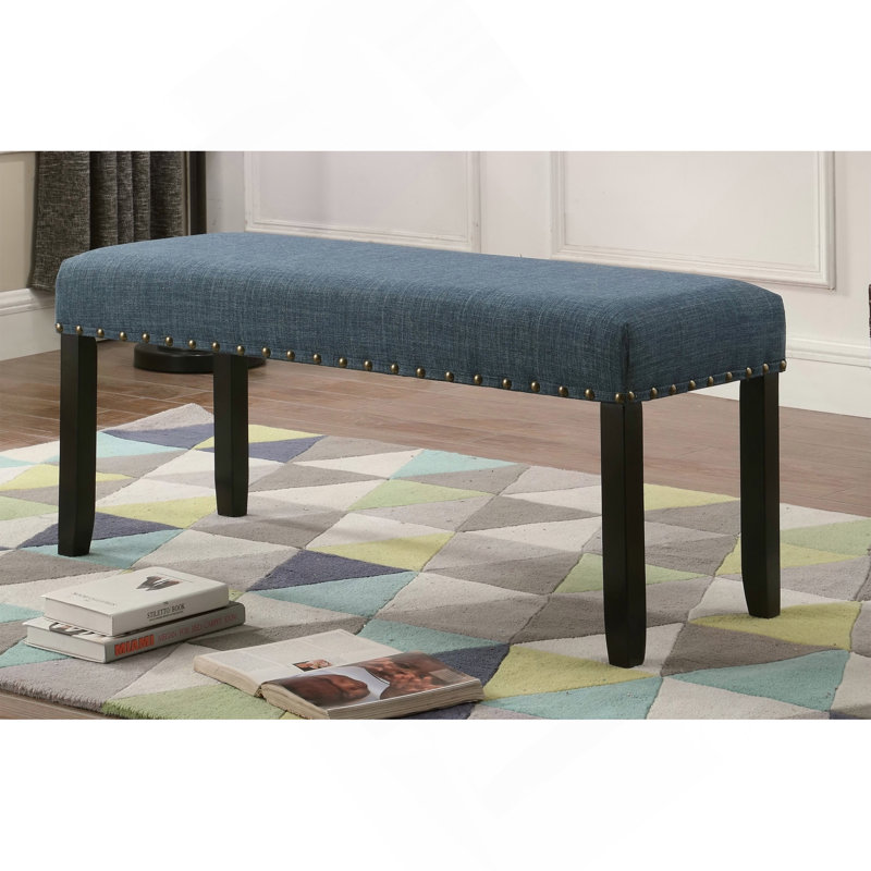 Banc de salle à manger en tissu Biony avec garniture cloutée, bleu, Blue