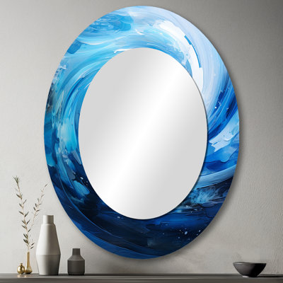 «Blue Swirl Wave Spiral II - Abstract Spirals», miroir mural unique, impression sur métal