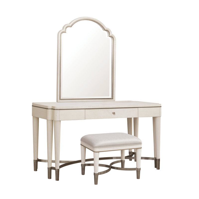Opulent Opal Vanity Set with Mirror and Rhinestone Stool