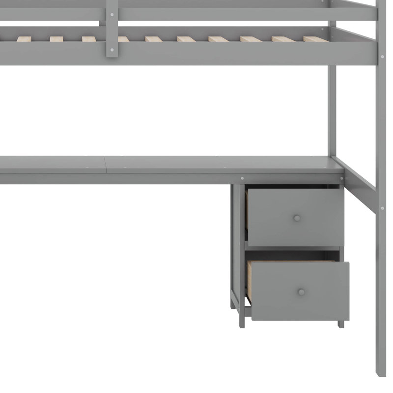 Twin Size Loft Bed With Built-In Desk And Drawer, Gray