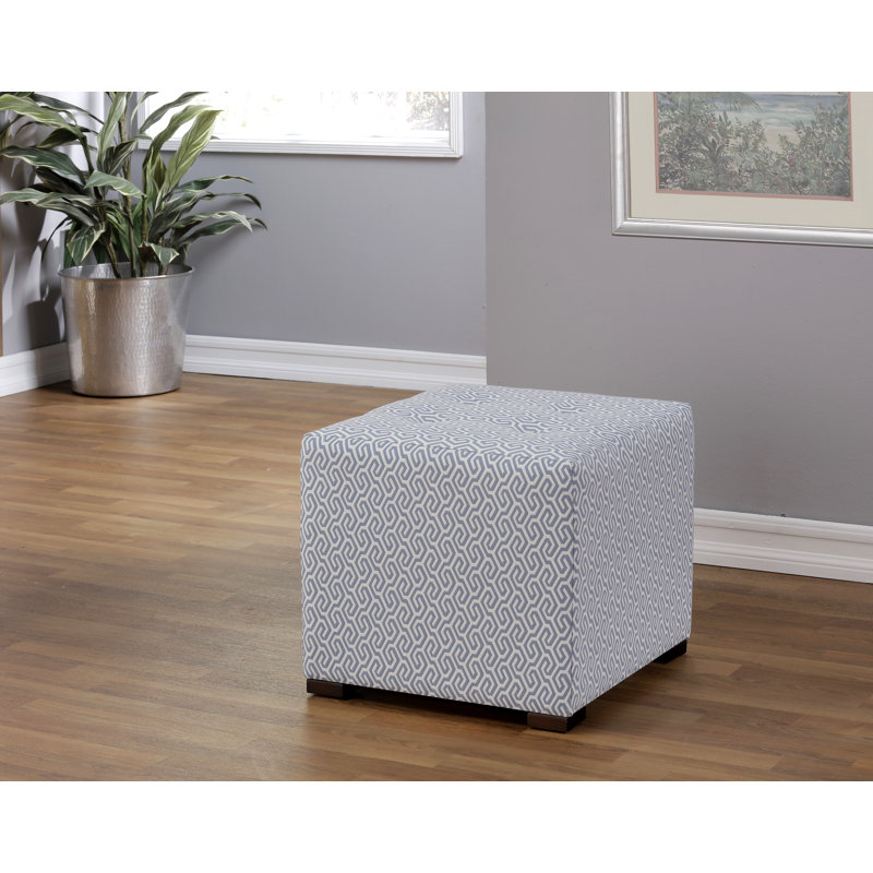 Dalery Upholstered Ottoman, White/Light Blue 100% Polyester