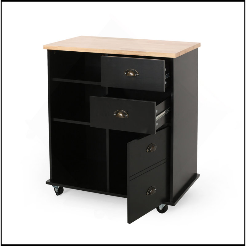 Kitchen Cart With 2 Drawers+1 Door, Black