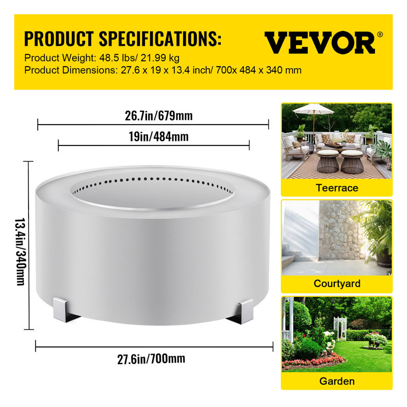 Round Wood Burning Smokeless Fire Pit, Sliver