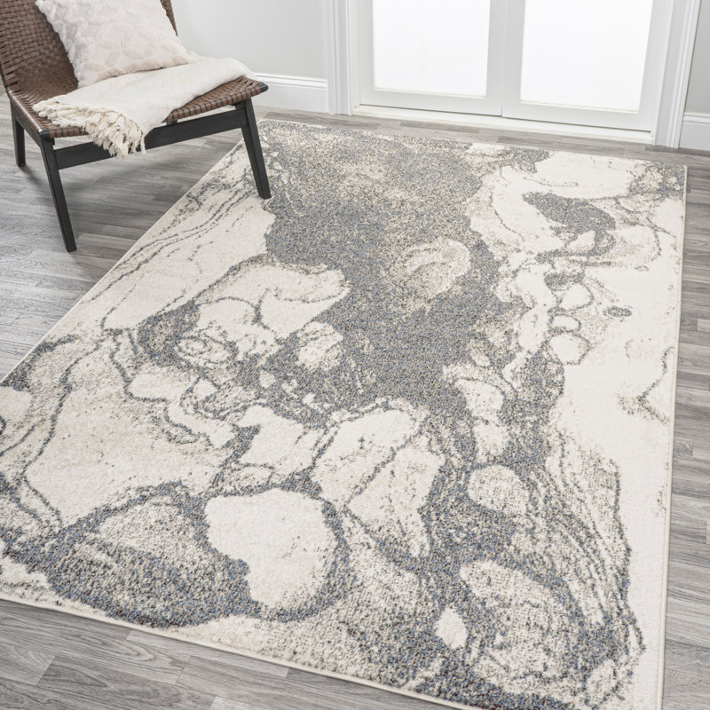 Clodovea Abstract Marbled Modern Gray/Cream Rug, Rectangle 5'3" x 8'