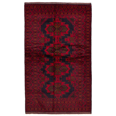 Tapis bleu marine / rouge Teimani 4 pi 2 po x 7 pi 0 po