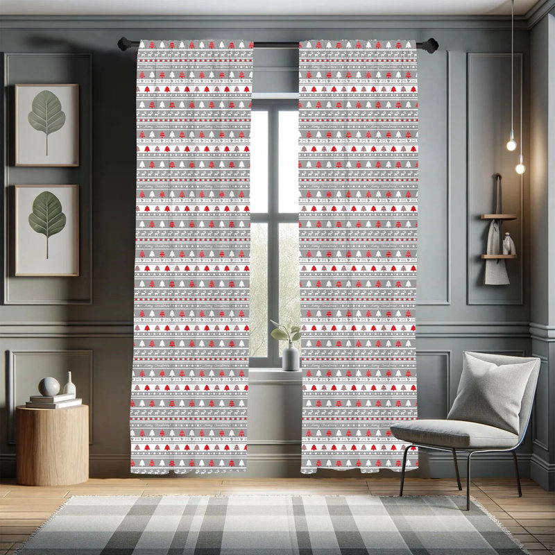 Deers Trees Semi-Sheer Rod Pocket Curtain Panels, 28" x 95"