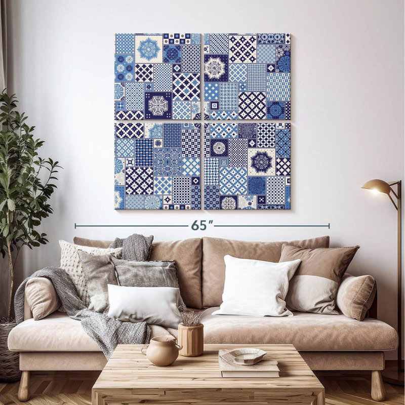 Blue Geometric Patchwork, 45" H x 45" W