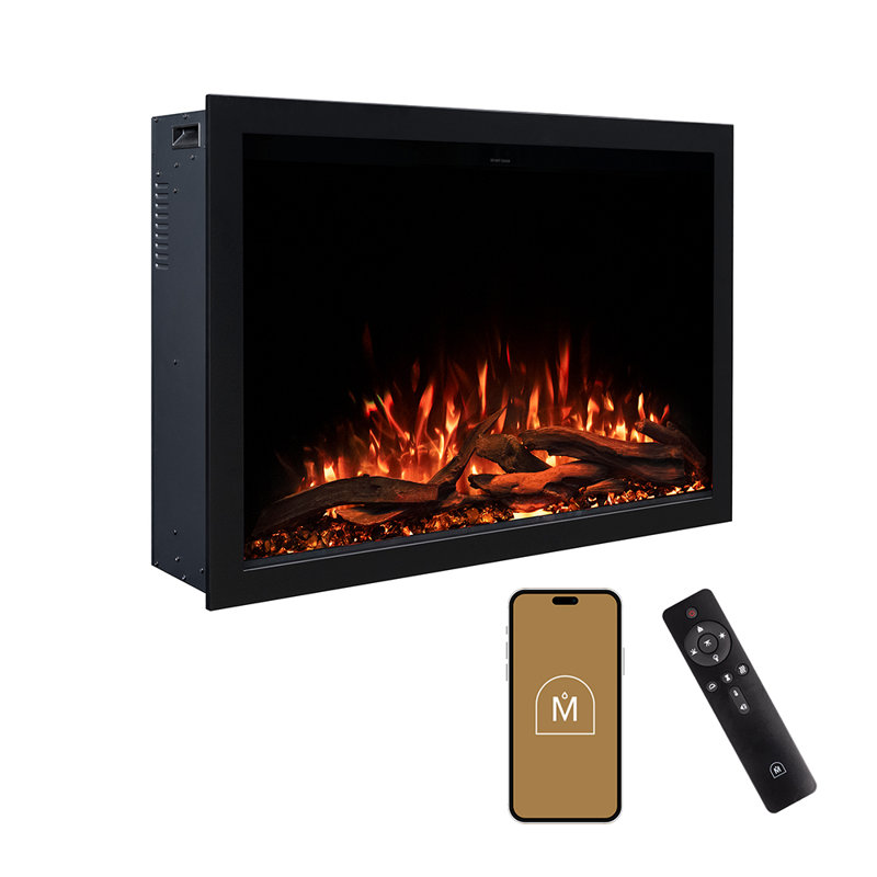 Highmark Traditional Electric Fireplace Insert Heater, WiFi, Google & Alexa Compatible, Logs & Crystals, 38" W