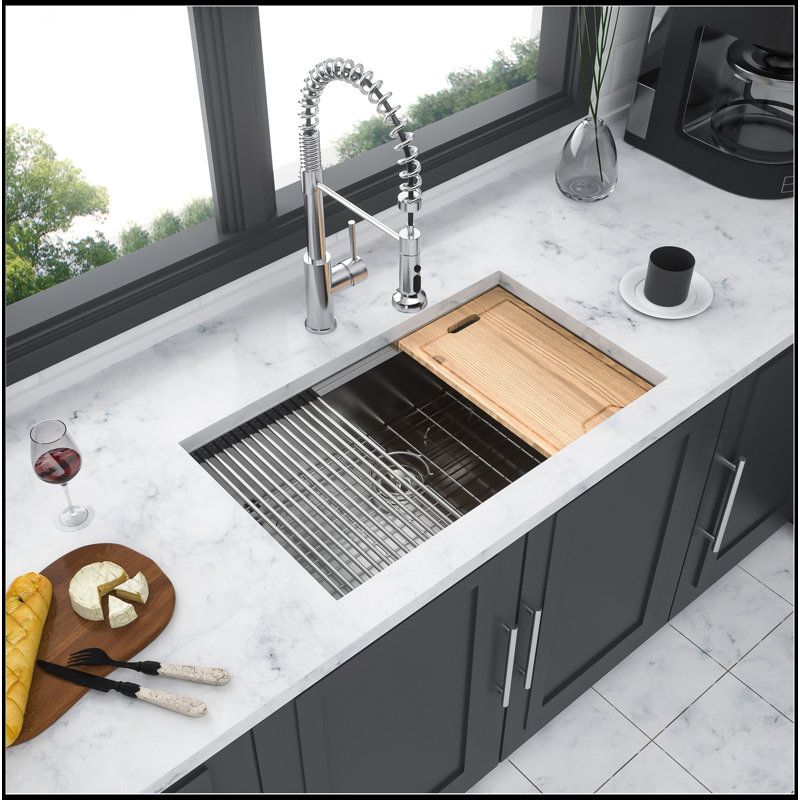 Évier de cuisine encastrable 32 po - évier de cuisine 32 * 19 * 9 po à cuve simple encastrable en acier inoxydable calibre 18
