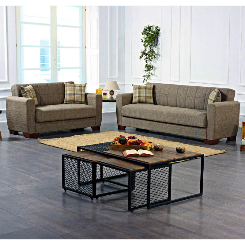 Brun avec espace de rangement supplémentaire - Collection pour un salon pratique rembourré convertible de style beige relaxant