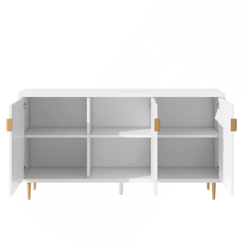 Meuble télé moderne et minimaliste avec 3 portes et tablettes réglables, pour téléviseur de 70 po ou moins, finition blanche