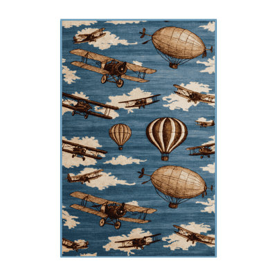 Machine Washable Transportation Blue Area Rug