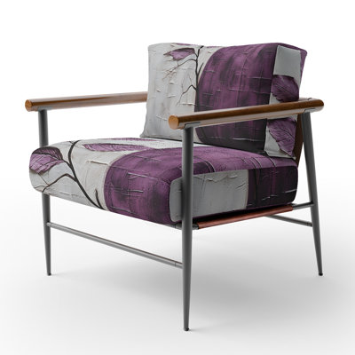 Purple Leaves Plum Precision - Upholstered Scandinavian Arm Chair, Leaf Botanical Accent Chair