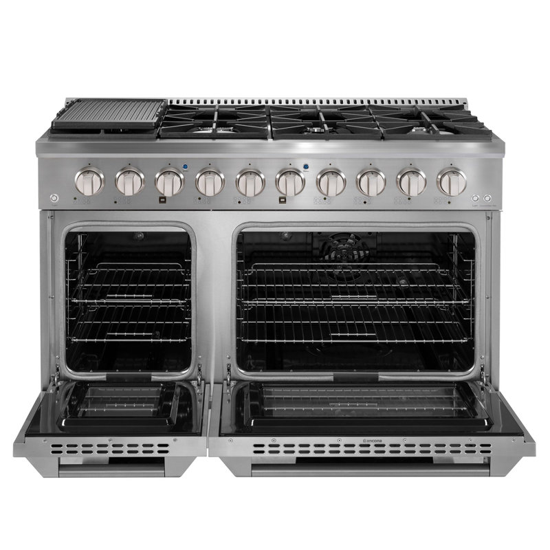 Ancona 48 po Cuisinière à deux brûleurs Ft Double Oven avec 8 brûleurs avec plaque chauffante et four à convection