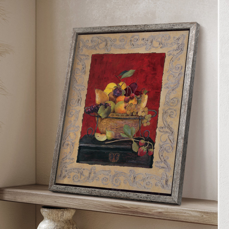 «Traditional Fruit Basket II», reproduction encadrée - bois massif, H 21 po x l 17 po