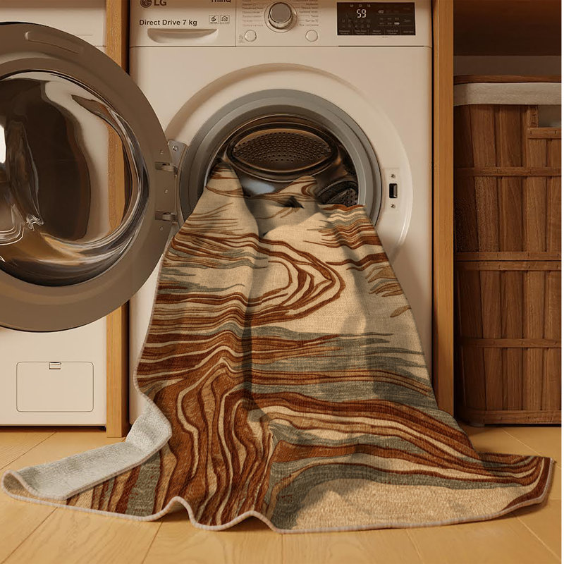 Machine Washable Nature Brown Area Rug, Square 8'