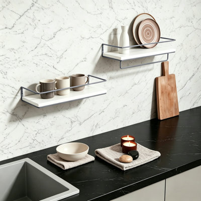 Tablettes flottantes - ensemble de 2 tablettes murales suspendues avec porte-serviettes doré, tablettes de rangement décoratives pour salle de bain, cuisine, salon et chambre à coucher