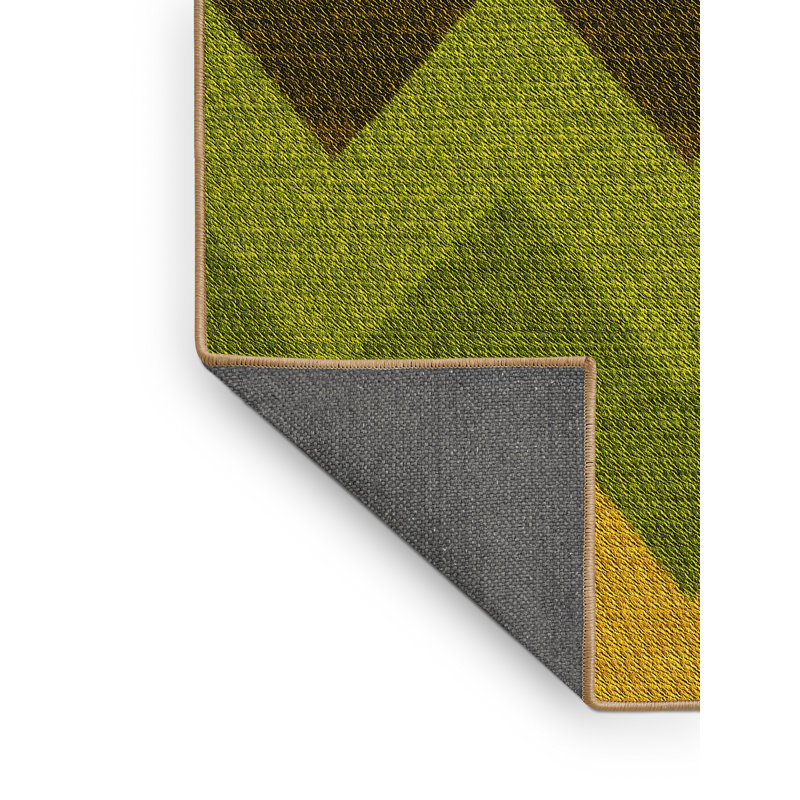 Tapis vert / orange / jaune à chevrons, Rectangle 5 pi x 8 pi