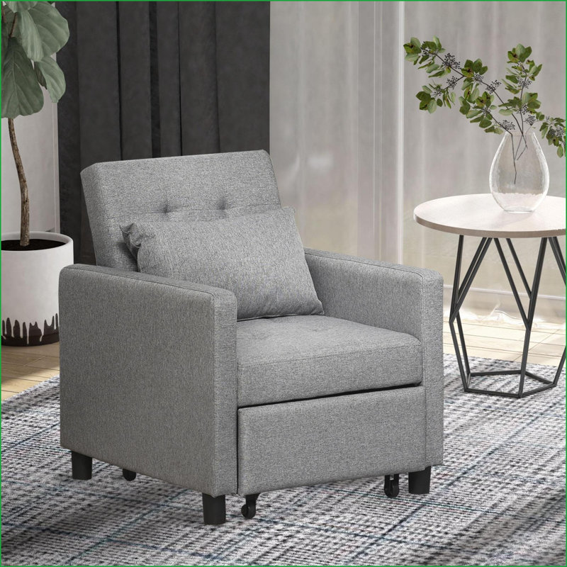 Sofas Convertible Sleeper for TV, Reading, Naps | Tufted Fabric, Adjustable Backrest | Slate Gray | Plastic Legs